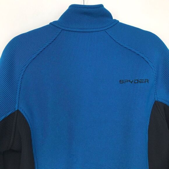 Spyder Blue Black Fleece Lined Stretch Knit Performance Zip Up Jacket - Picture 8 of 16